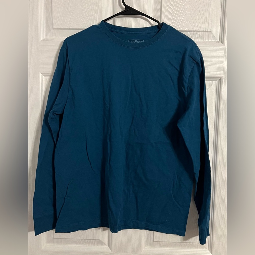 Jerzees Solid Teal Green Men’s Long Sleeve Tshirt Size Medium Tag-less